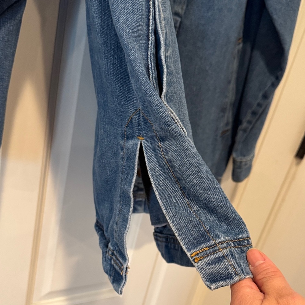 Amazon Oversized boyfriend dark Blue Denim Jean Jacket shacket size S - Picture 5 of 6